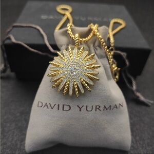 David Yurman Gold Sunburst Pavé Pendant Necklace